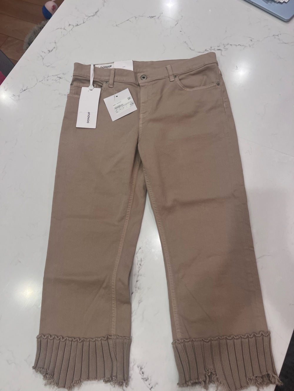 Dondup Beige Cropped Jeans with Frayed Knit Hem